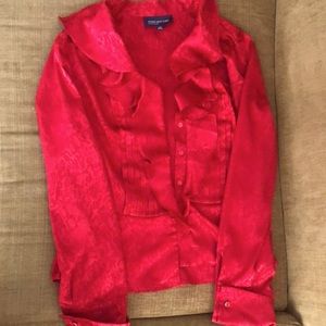Wear this silk pleated blouse to any occasion. SizeL color red